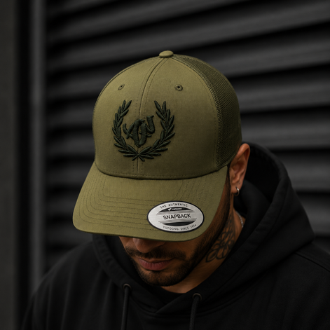 Trucker Kaki – Broderie 3D "Laurier" - Ton sur Ton
