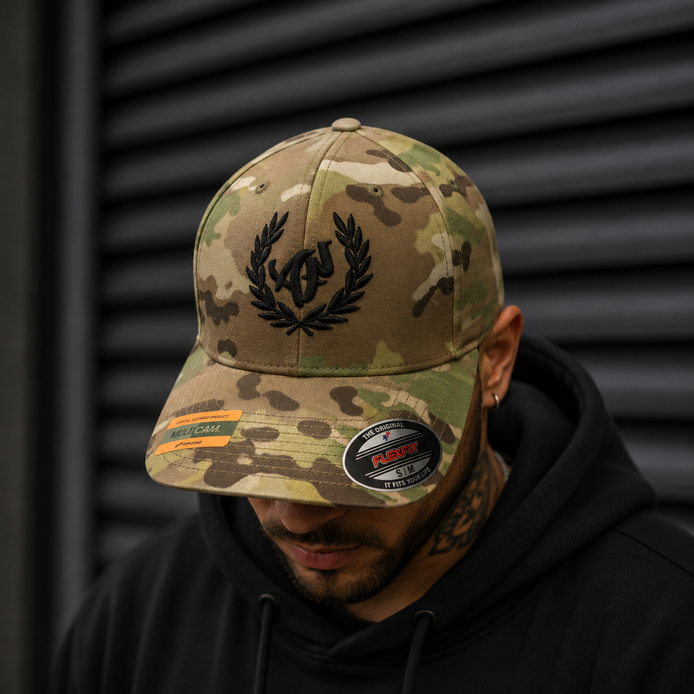 Casquette Flex Multicam – Broderie 3D Noir "Laurier"