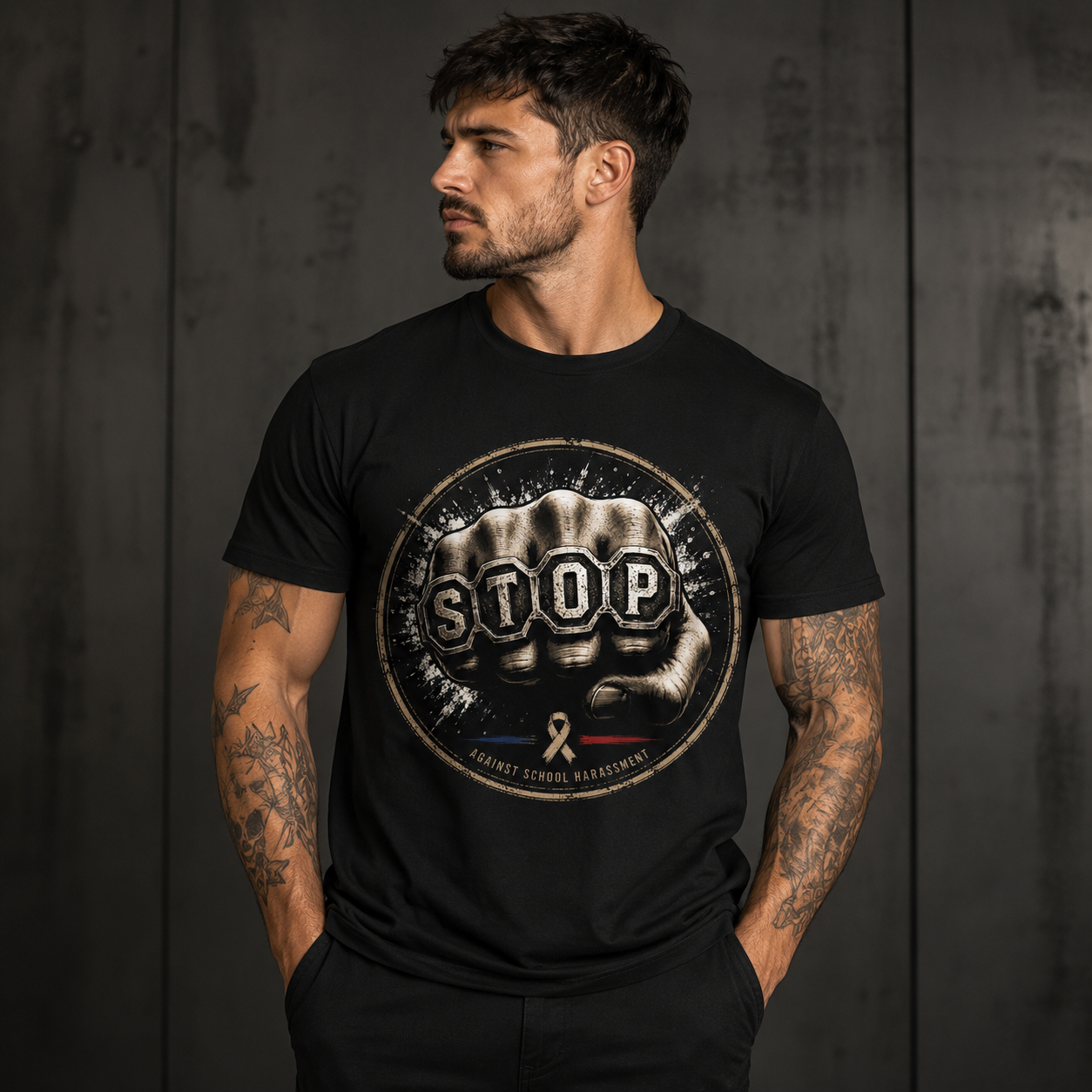 T-Shirt STOP HARCELEMENT Version 4 - Noir