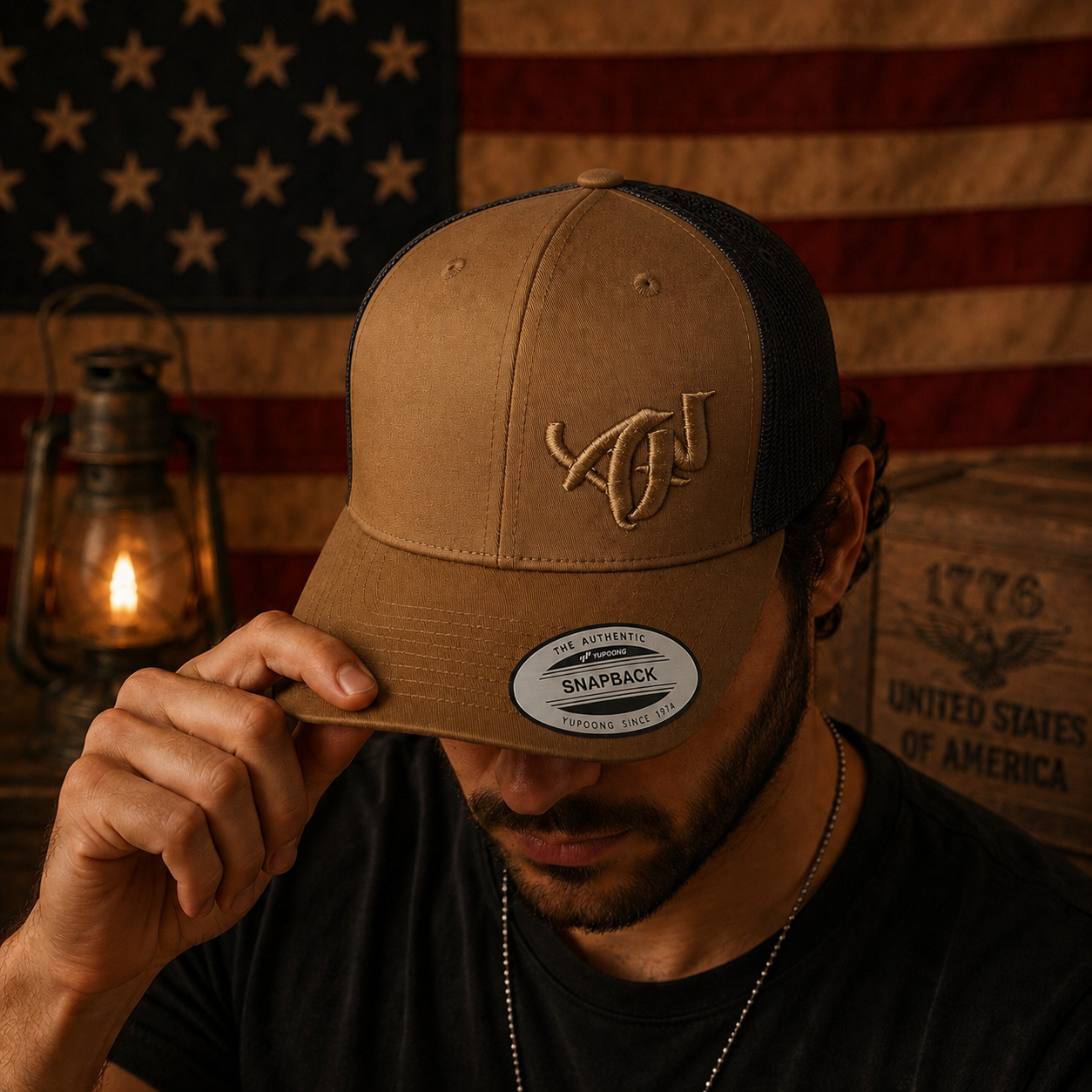 Casquette Trucker Coyote et Noir – Broderie 3D 